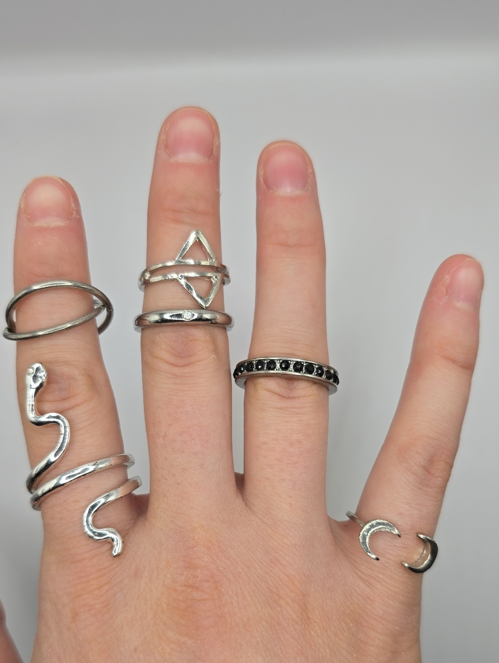 Sterling Silver Multi-Ring Set with Black Stone Accent - Silver
